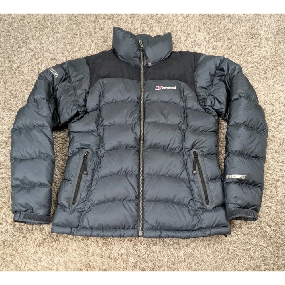 Berghaus Extrem Goose Down Jacket Womans Medium Gray Black Windstopper Puffer